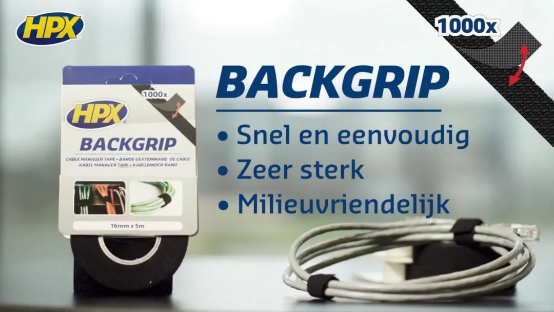 Back grip - zwart 16mm x 5m