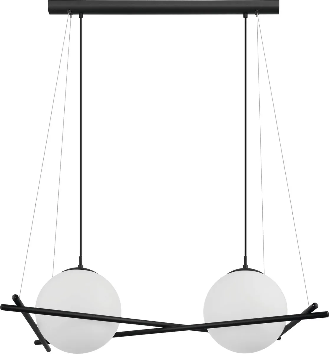 Eglo Hanglamp E27 2-lichts - Staal Zwart/Glas Opaalwit