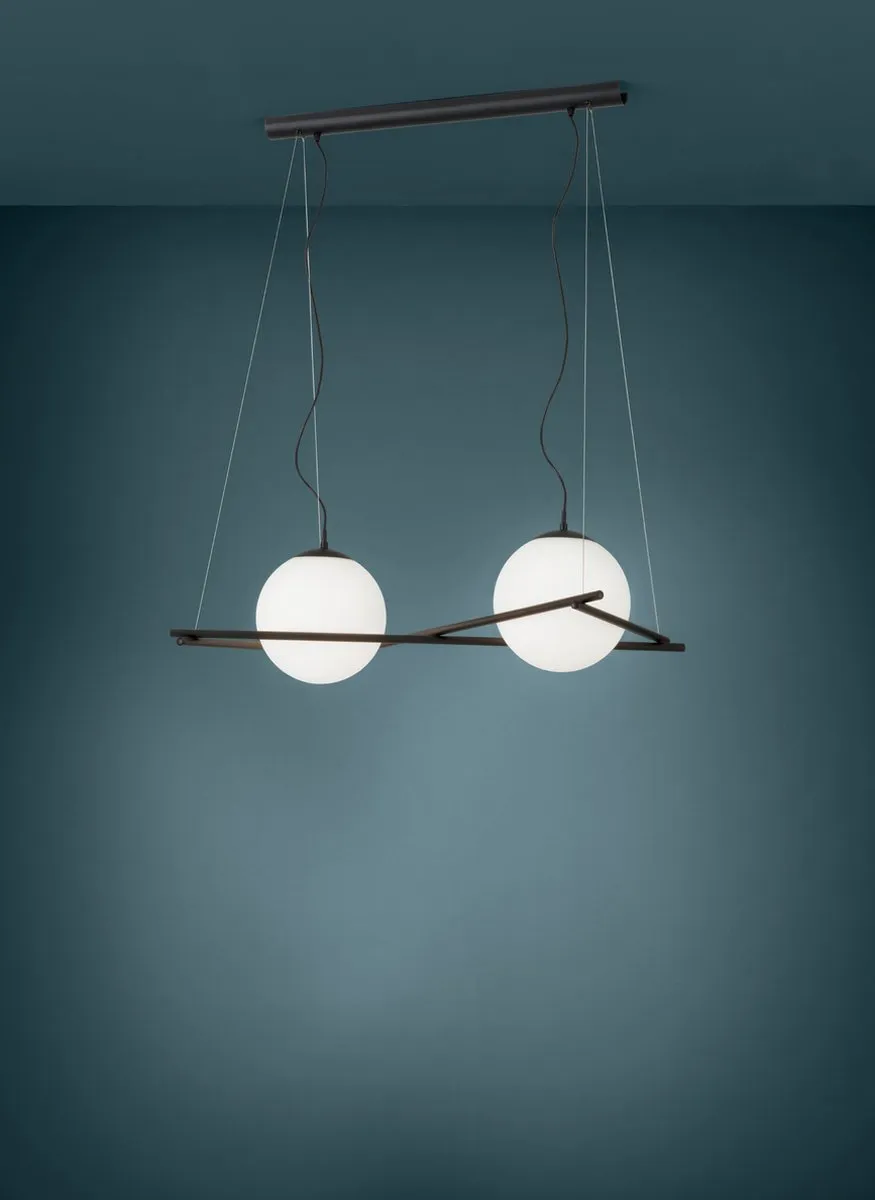 Eglo Hanglamp E27 2-lichts - Staal Zwart/Glas Opaalwit - afbeelding 6 van 6