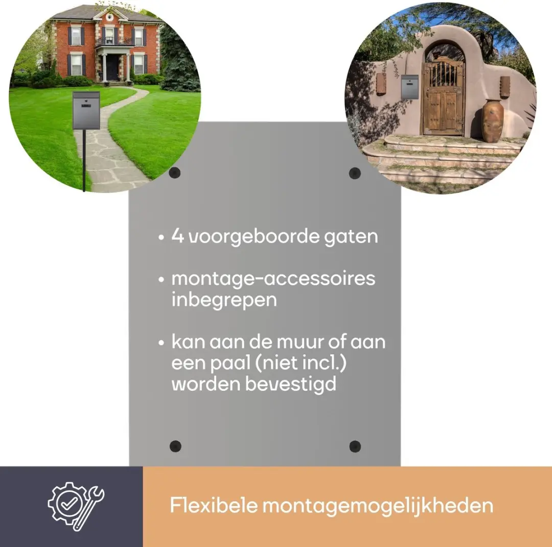 Perel Ibiza Wandbrievenbus met Naamplaatje - 36x26cm - Grijs - Met Slot