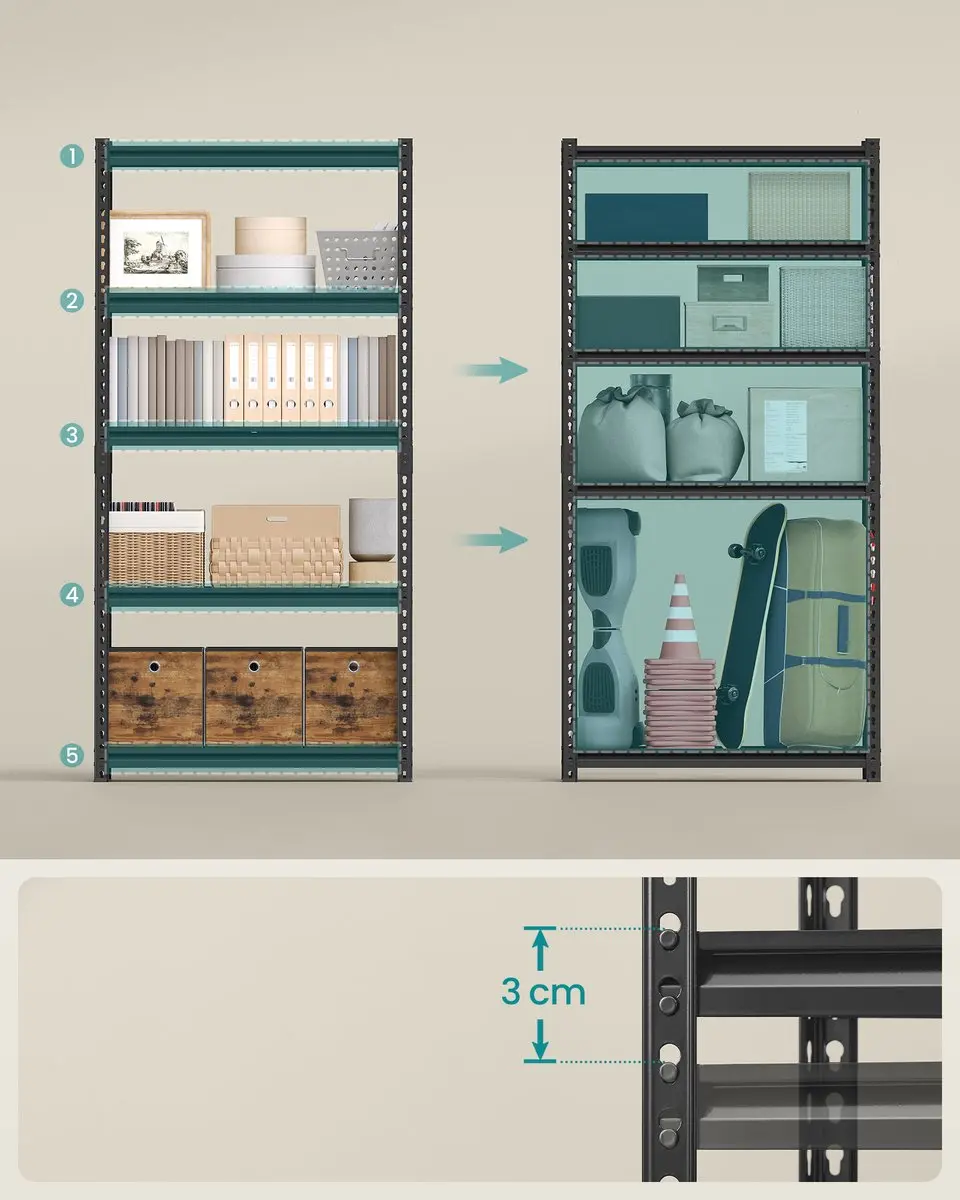 Songmics Stellingkast 5 Legborden - Max 875 kg - Zwart - afbeelding 5 van 6