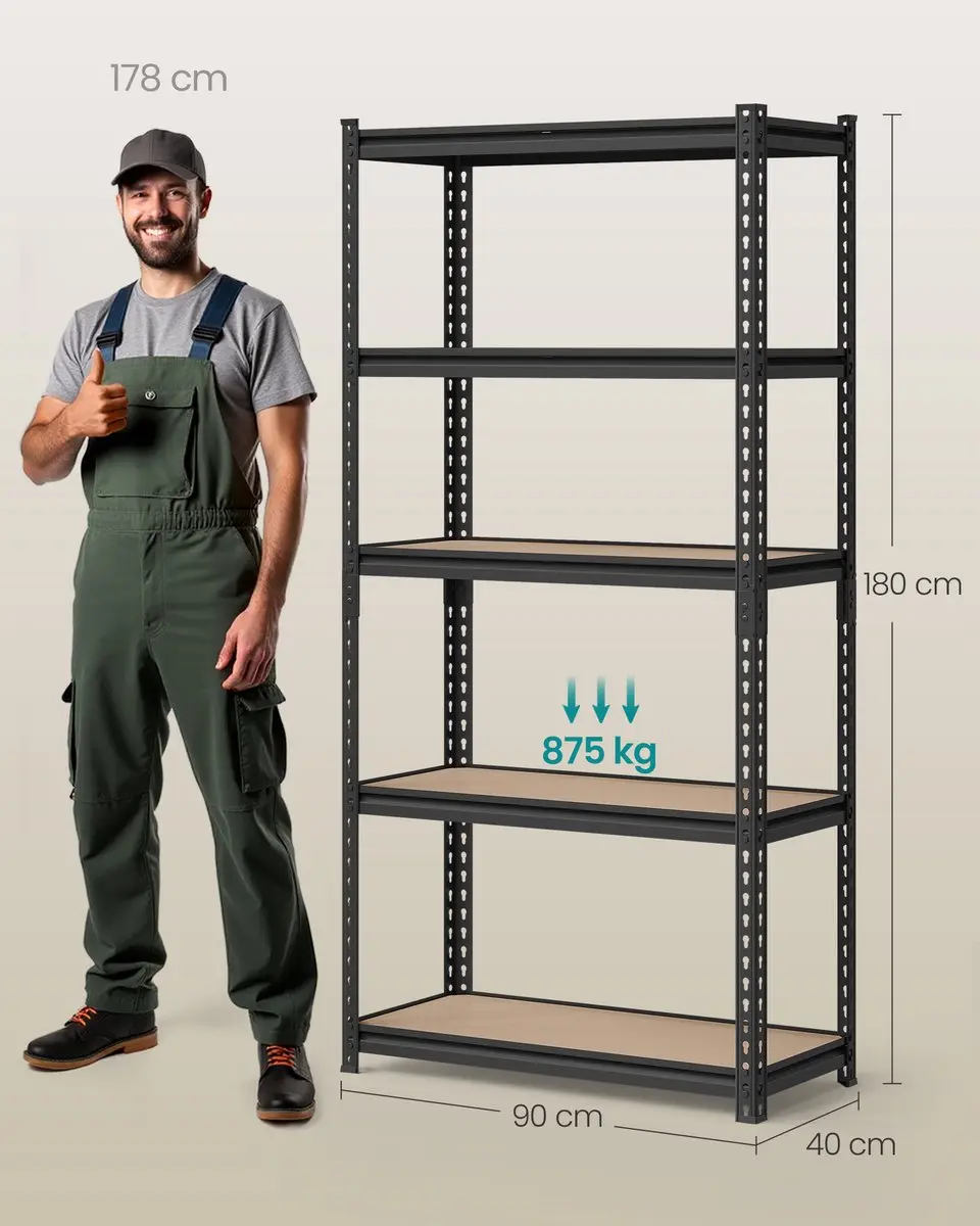 Songmics Stellingkast 5 Legborden - Max 875 kg - Zwart - afbeelding 2 van 6
