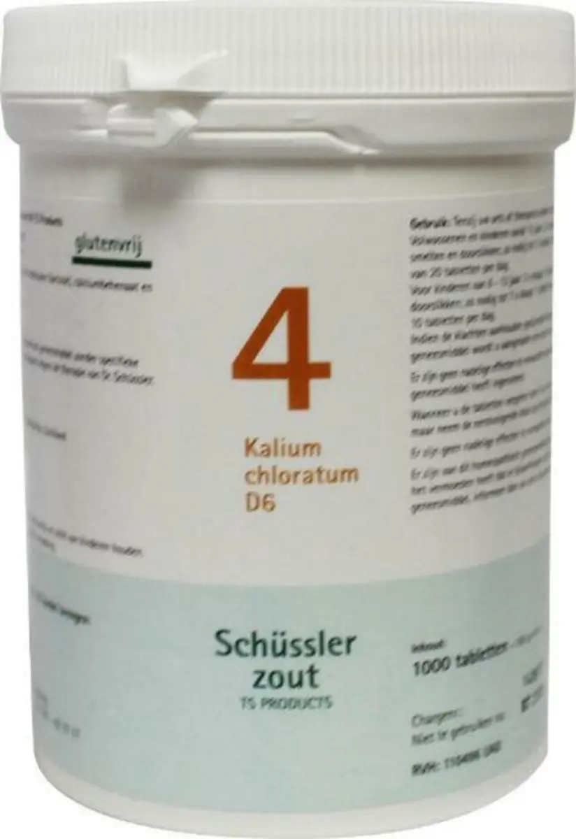 Pfluger Schüssler Zout nr 4 Kalium Chloratum D6 - 1000 Tabletten