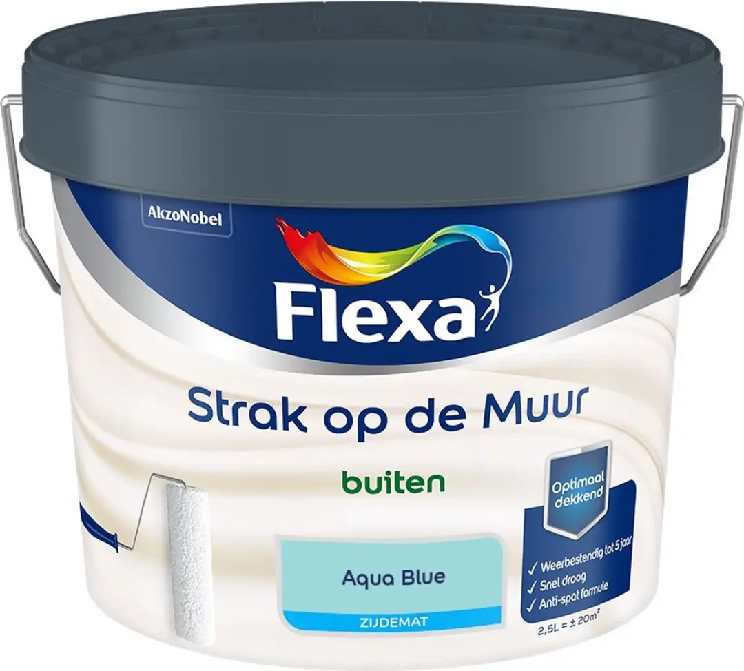 Flexa Strak Op De Muur Buiten Zijdemat Aqua Blue Mengverf 2,5L