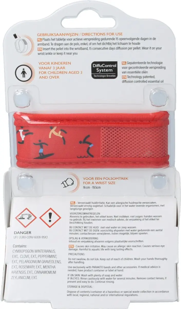 Parakito Anti-Muggen Armband Kinderen - Navulbaar - Natuurlijk - Rood