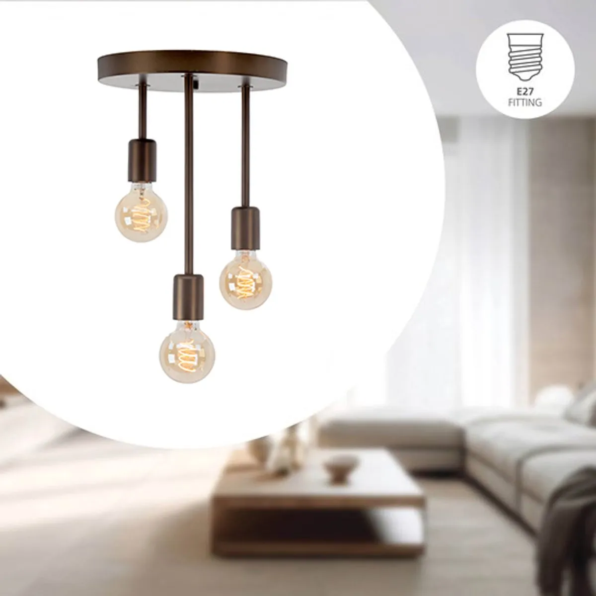 Eglo Wilmcote Plafondlamp E27 - 3 Lichtpunten - Ø28cm Brons