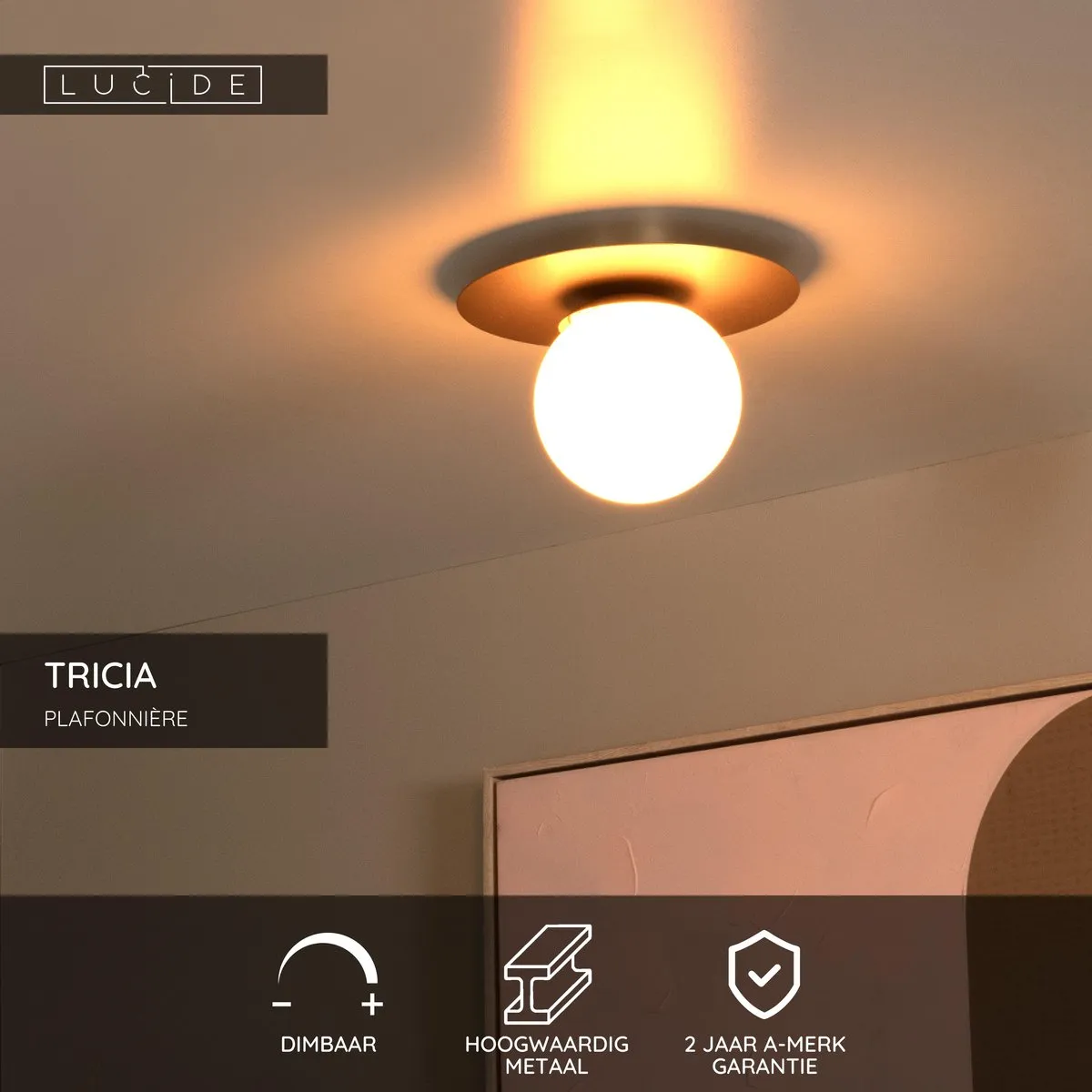 Lucide Tricia Plafondlamp Ø25cm Mat Goud/Messing