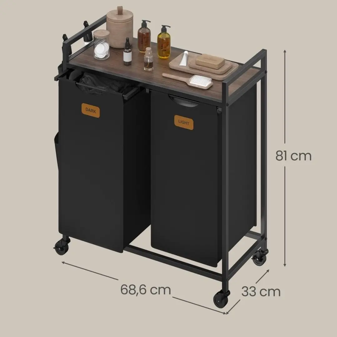 Songmics Wasmand Wassorteerder 68,6x33x81cm - Inktzwart/Asbruin - afbeelding 2 van 6