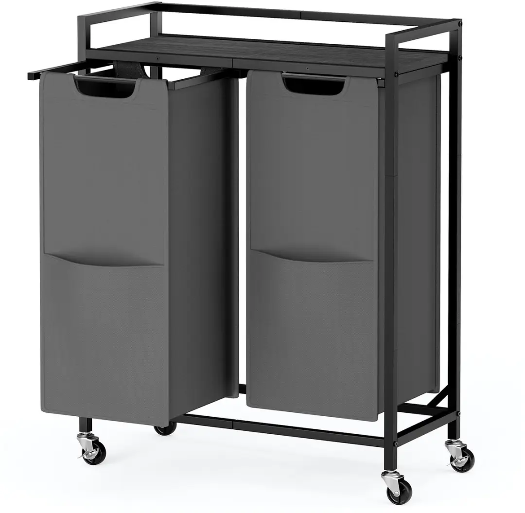 Songmics Wasmand met 2 Compartimenten Rolwagen 63x32x93cm