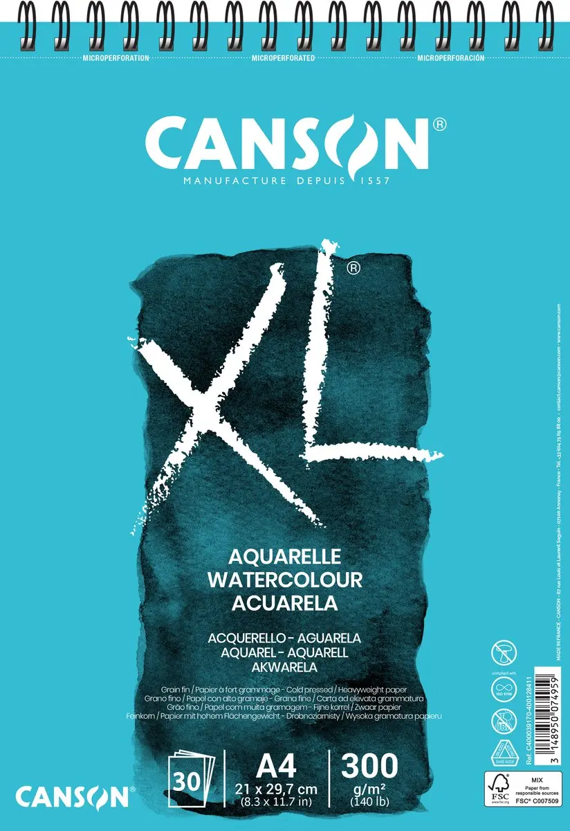 Aquarelblok Canson Aquarelle Xl 300 G/M² 210 X 297 Mm