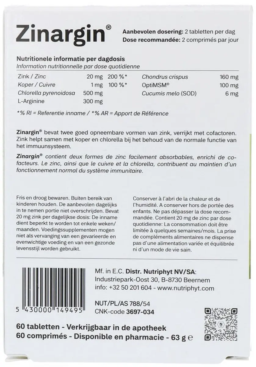 Nutriphyt Zinargin 60 Tabletten