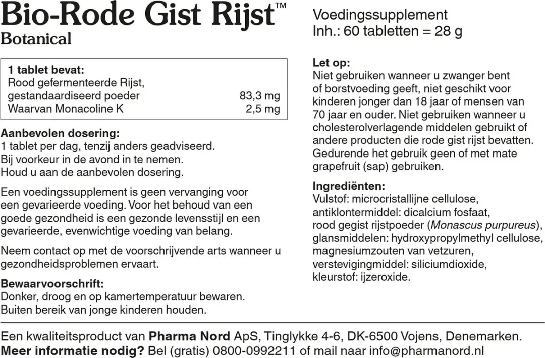 Pharma Nord Bio-Rode Gist Rijst 60 tabletten