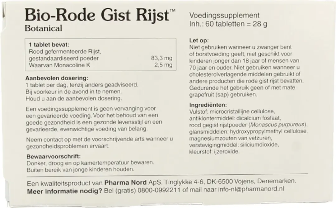 Pharma Nord Bio-Rode Gist Rijst 60 tabletten