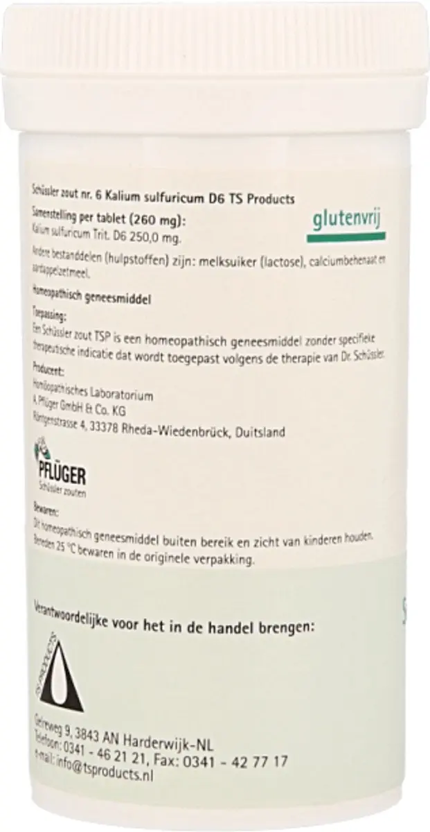 Pfluger Schüssler Zout nr 6 Kalium Sulfuricum D6 - 400 tabletten