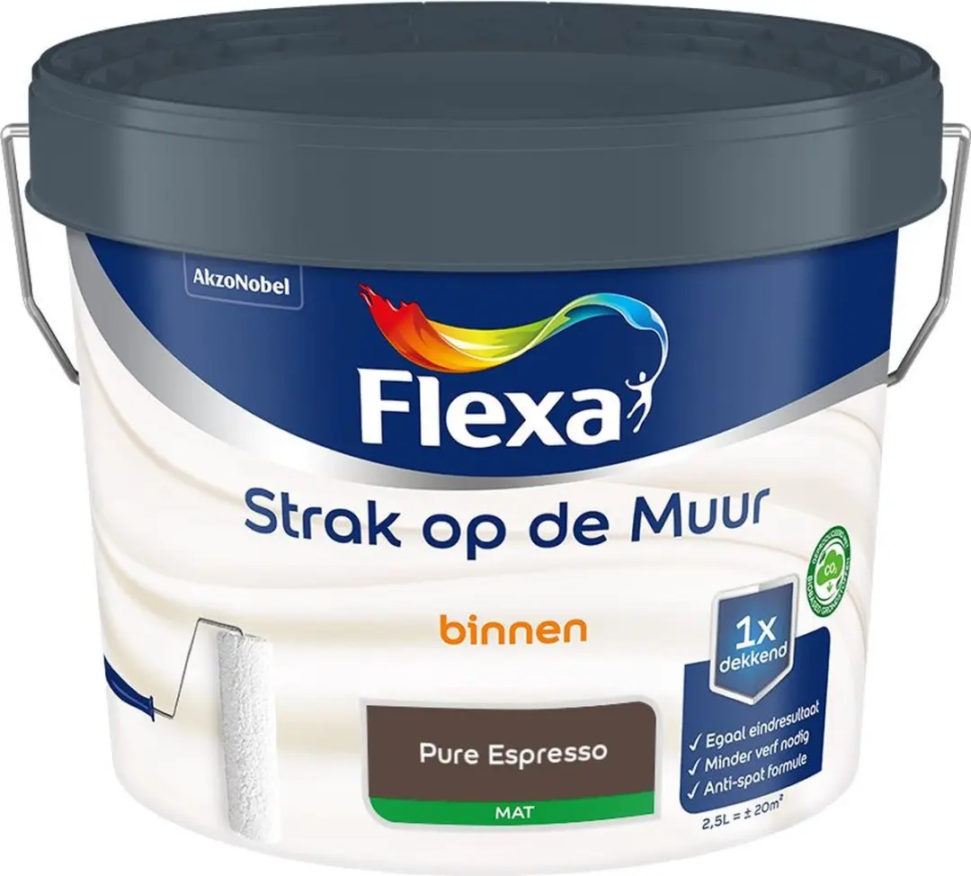 Flexa Strak Op De Muur Binnen Mat Pure Espresso Mengverf 2,5L