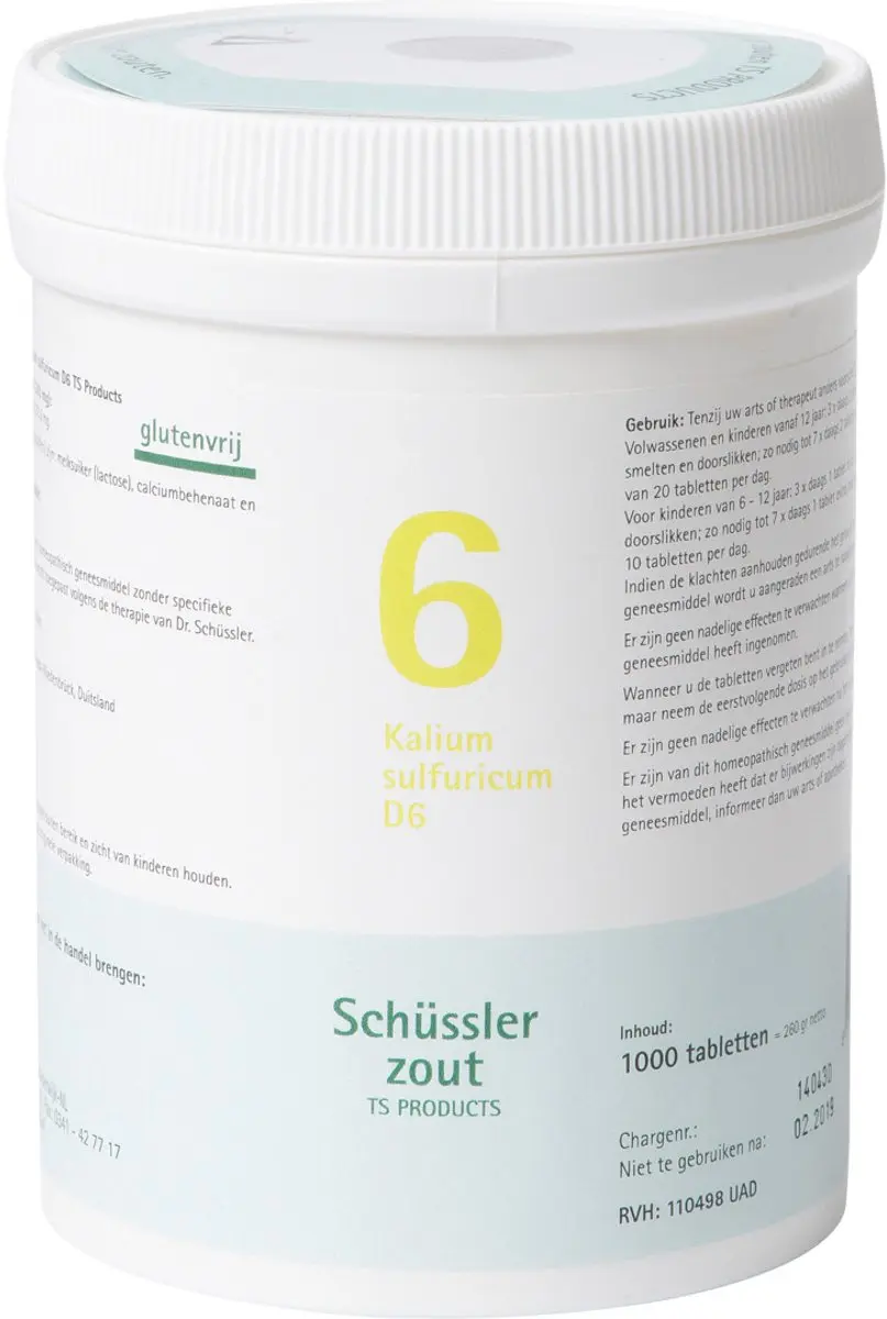 Pfluger Schüssler Zout nr 6 Kalium Sulfuricum D6 - 1000 tabletten