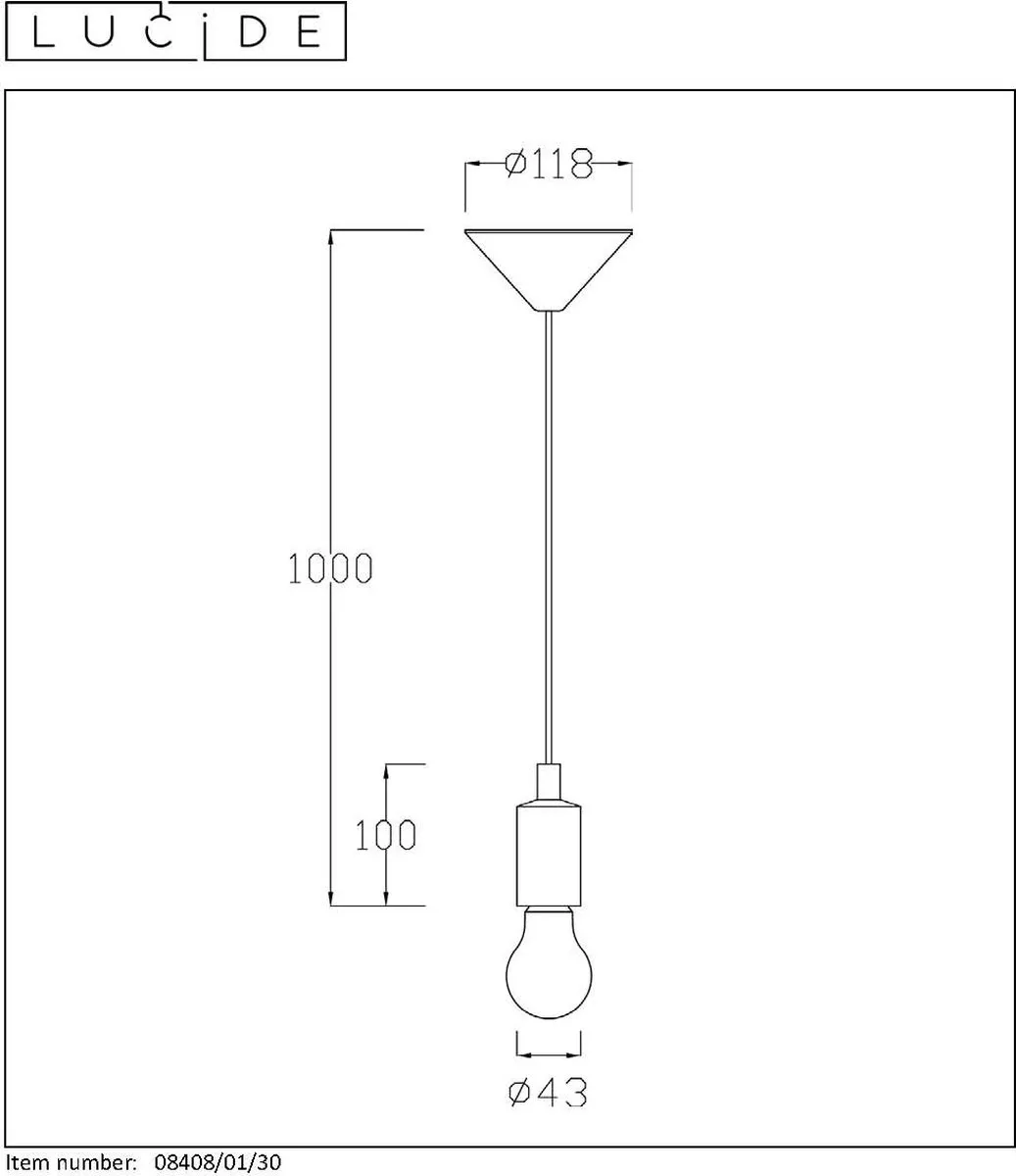 Lucide FIX Hanglamp Ø10cm - 1xE27 - Zwart