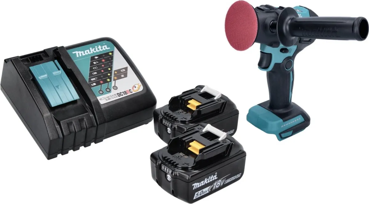 Makita DPV300 RT Accu-Polijstmachine 18V - 80mm Borstelloos - 2x 5.0Ah