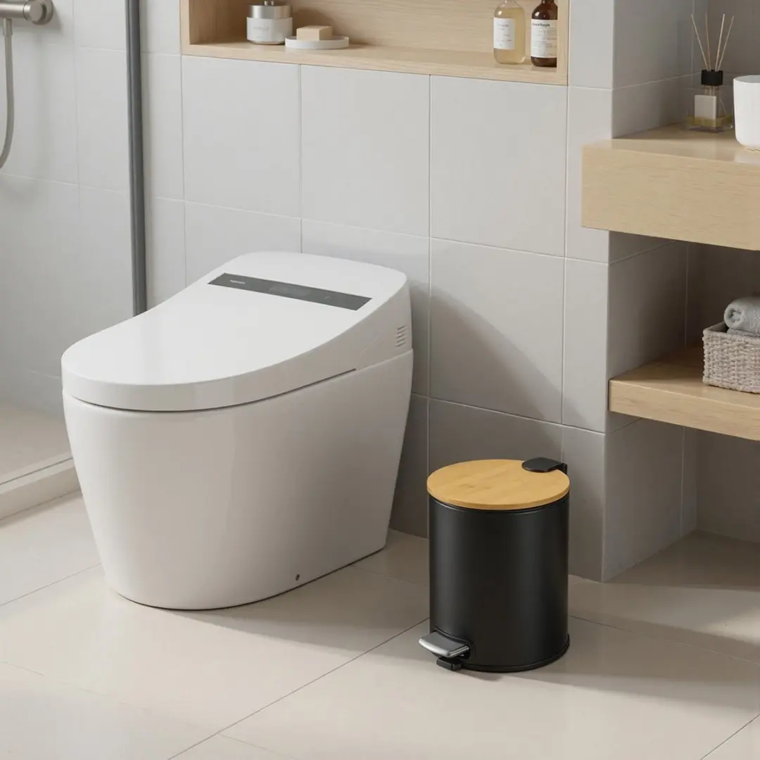 Songmics Badkamerafvalbak 6L - Zwart - afbeelding 4 van 6