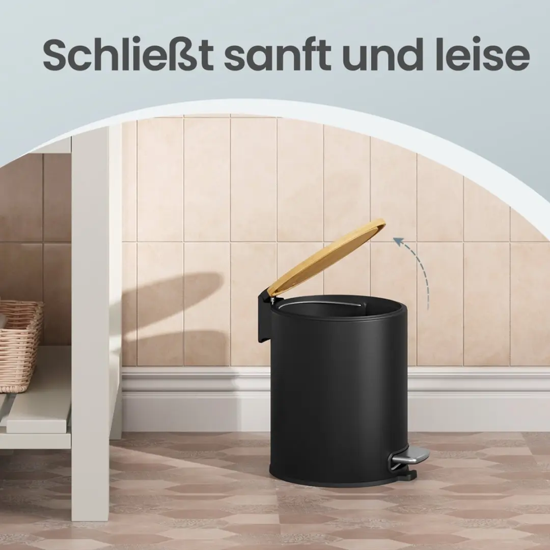 Songmics Badkamerafvalbak 6L - Zwart - afbeelding 6 van 6