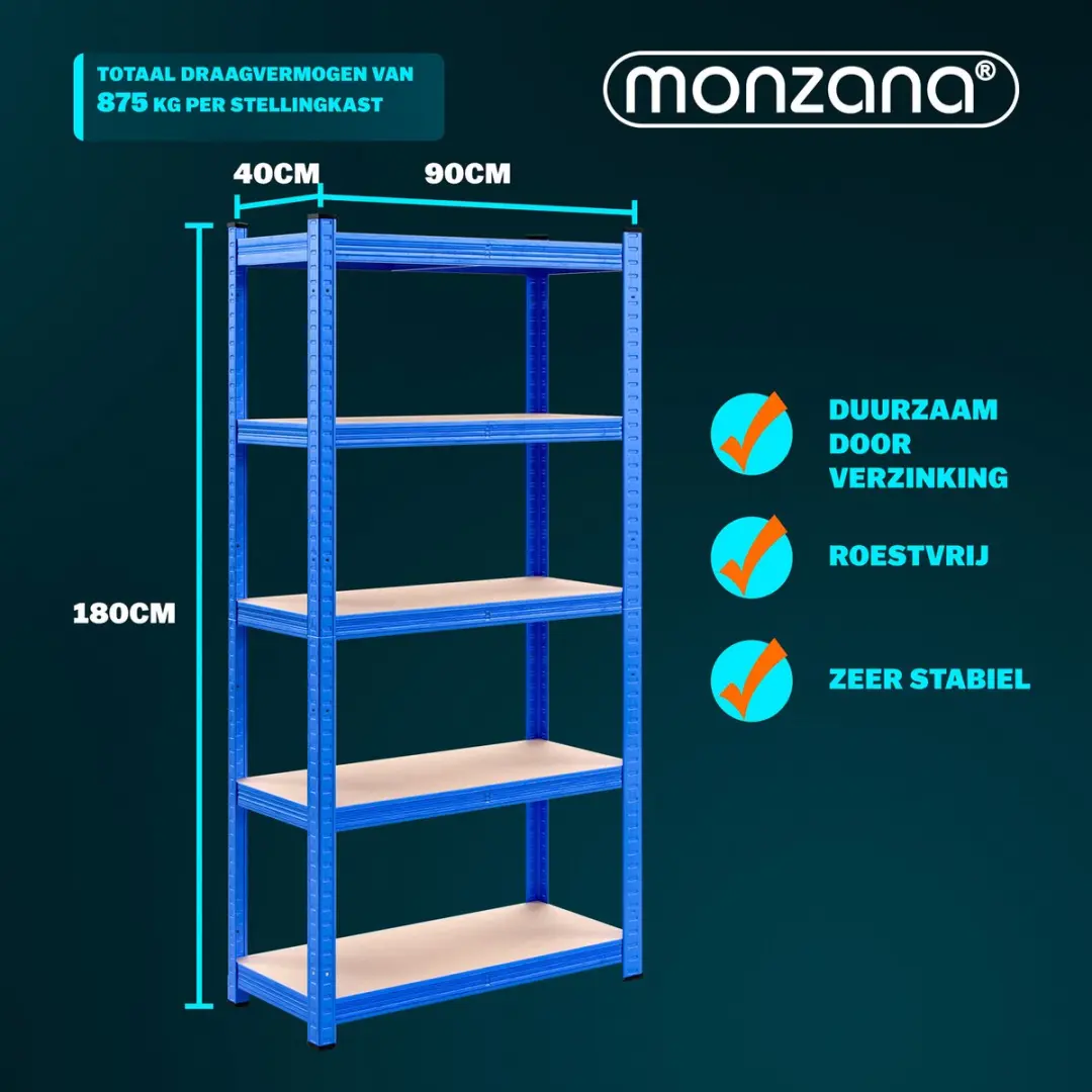 Monzana Stellingkast 2x Blauw - 5 MDF Planken 180x90x40cm