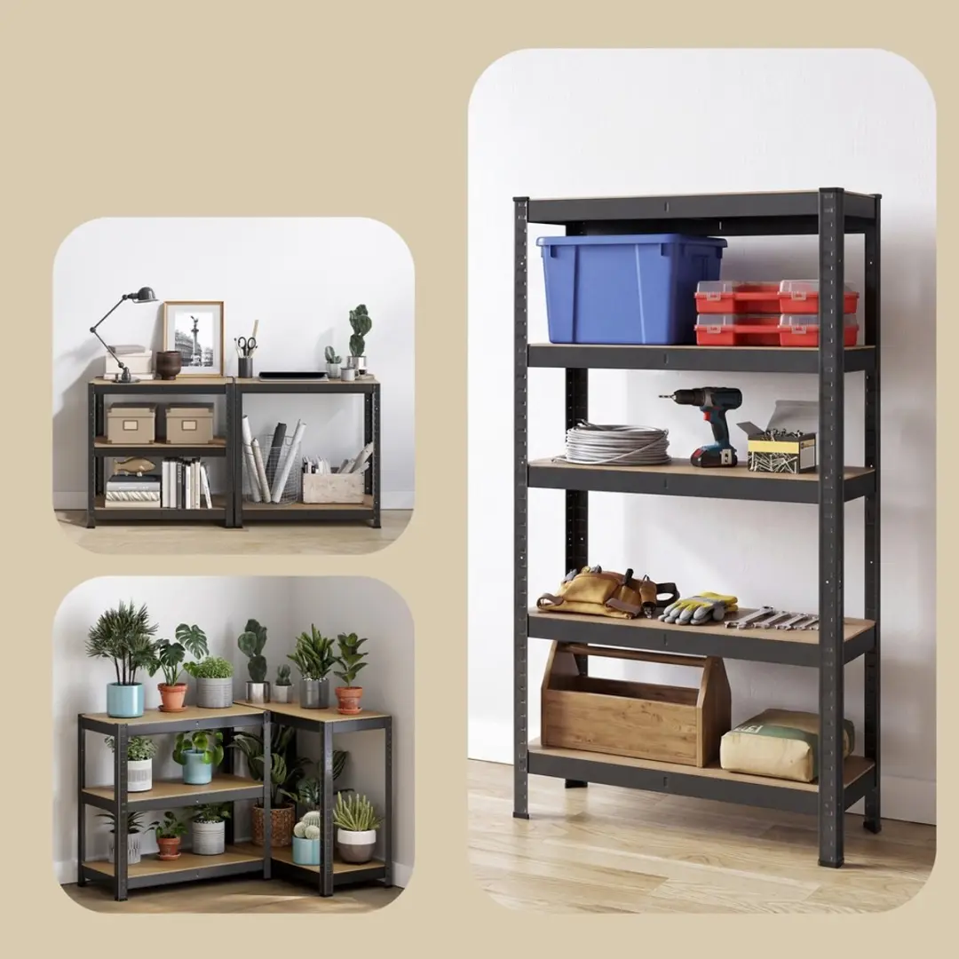 Songmics Stellingkast Opbergrek - 5 Verstelbare Planken - Max 650 kg - Zwart - afbeelding 5 van 6