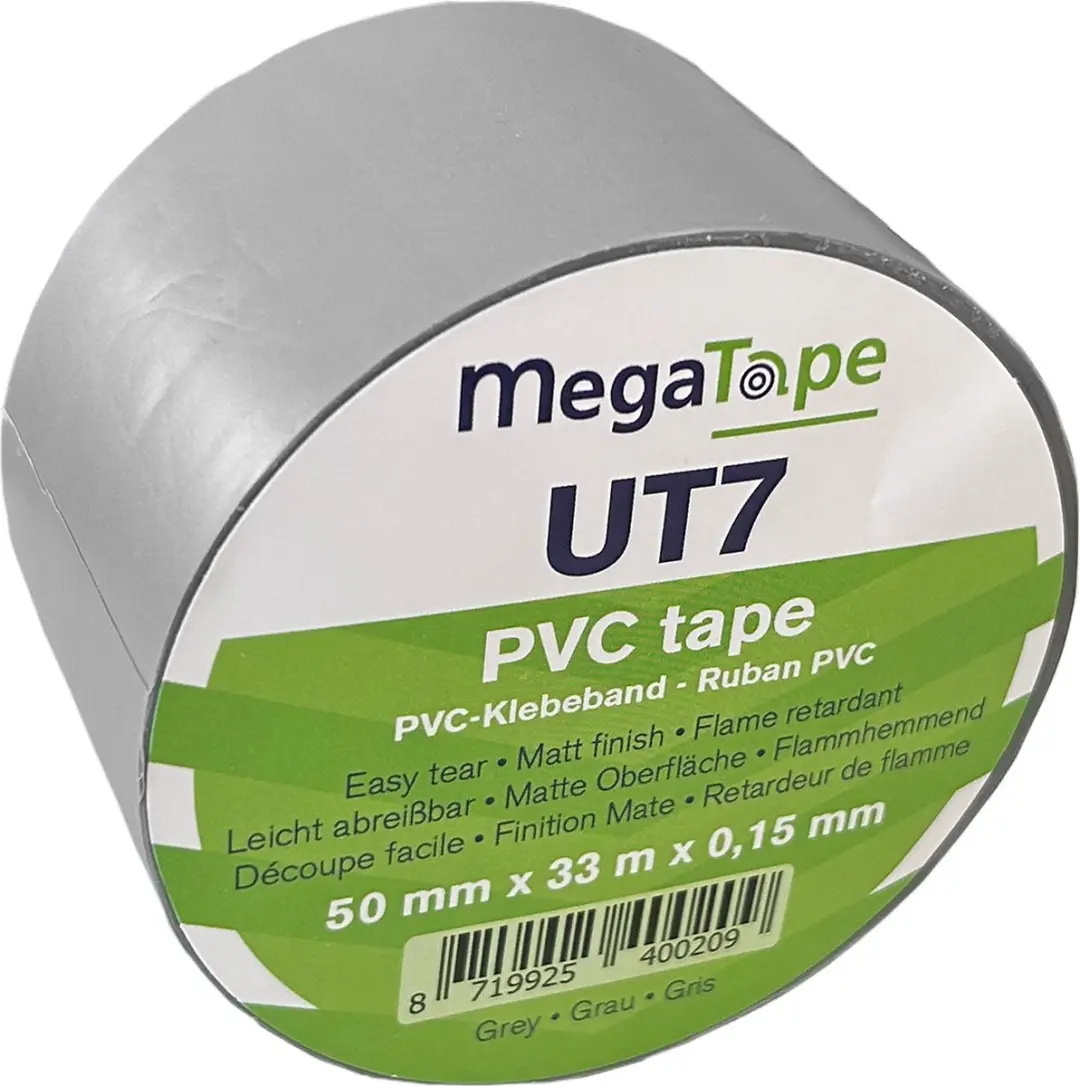 Kortpack Megatape UT7 PVC Isolatietape 50mm x 33m - 3 Rollen - Grijs