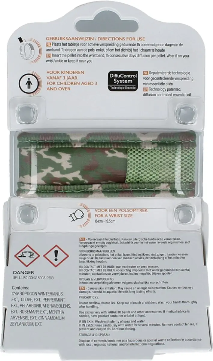 Parakito Anti-Muggen Armband Kinderen Camouflage - Navulbaar