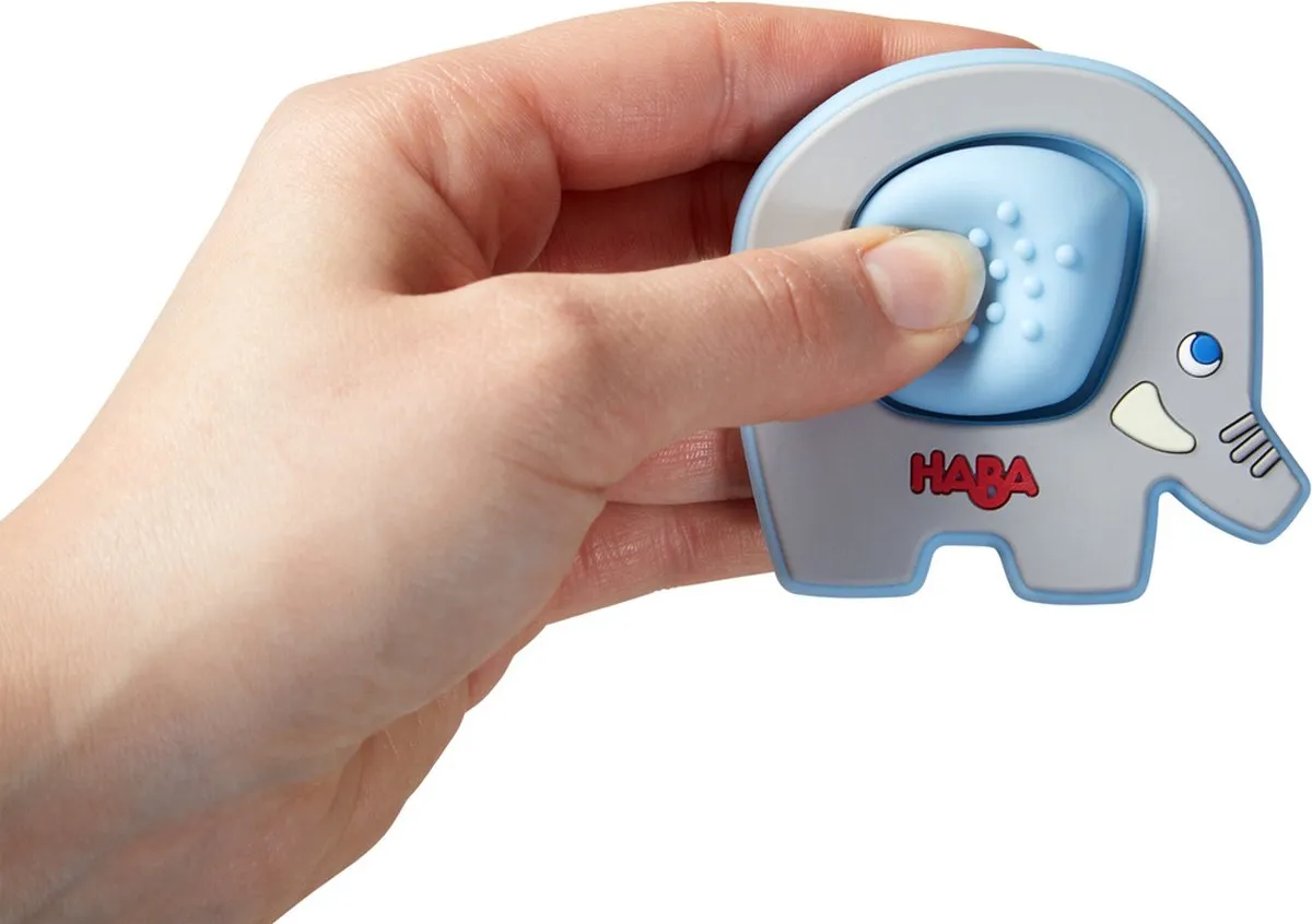 Haba Grijpspeeltje Olifant Plop - Grijs/Blauw - afbeelding 6 van 6