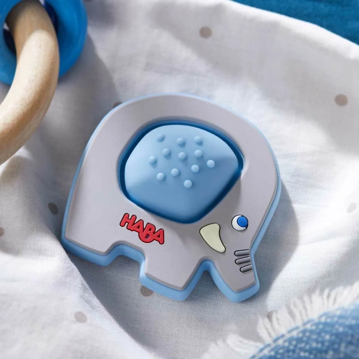 Haba Grijpspeeltje Olifant Plop - Grijs/Blauw