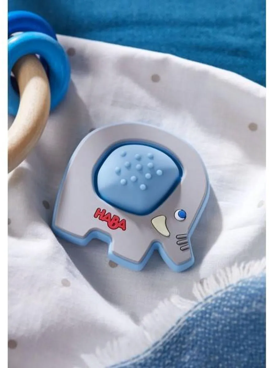 Haba Grijpspeeltje Olifant Plop - Grijs/Blauw