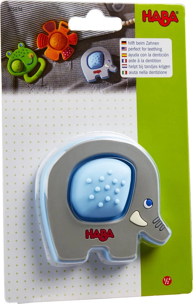 Haba Grijpspeeltje Olifant Plop - Grijs/Blauw