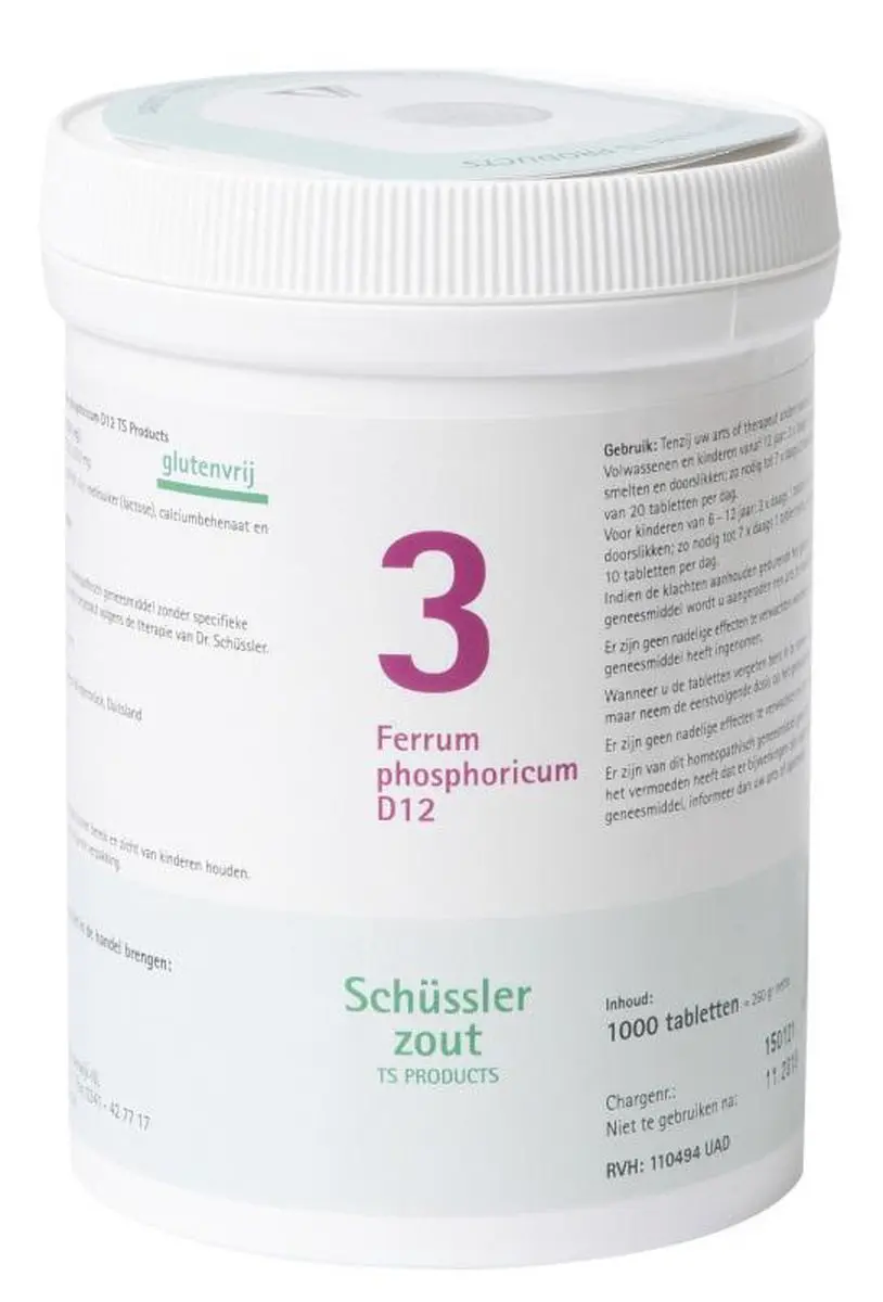 Pfluger Schüssler Zout 3 Ferrum Phosphoricum D12 - 1000 Tabletten