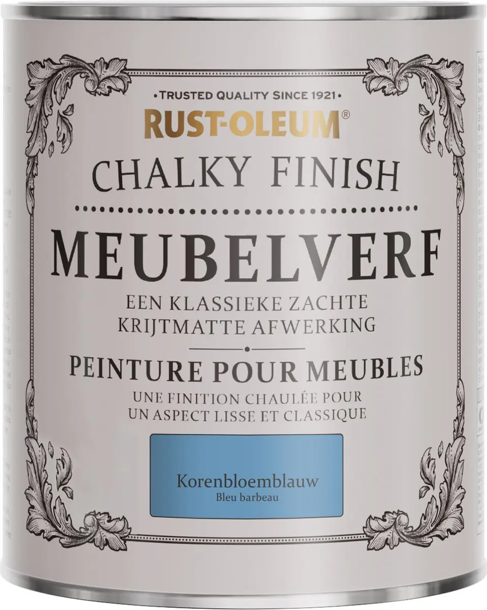 Rust-Oleum Blauw Chalky Finish Meubelverf 750ml - Korenbloemblauw
