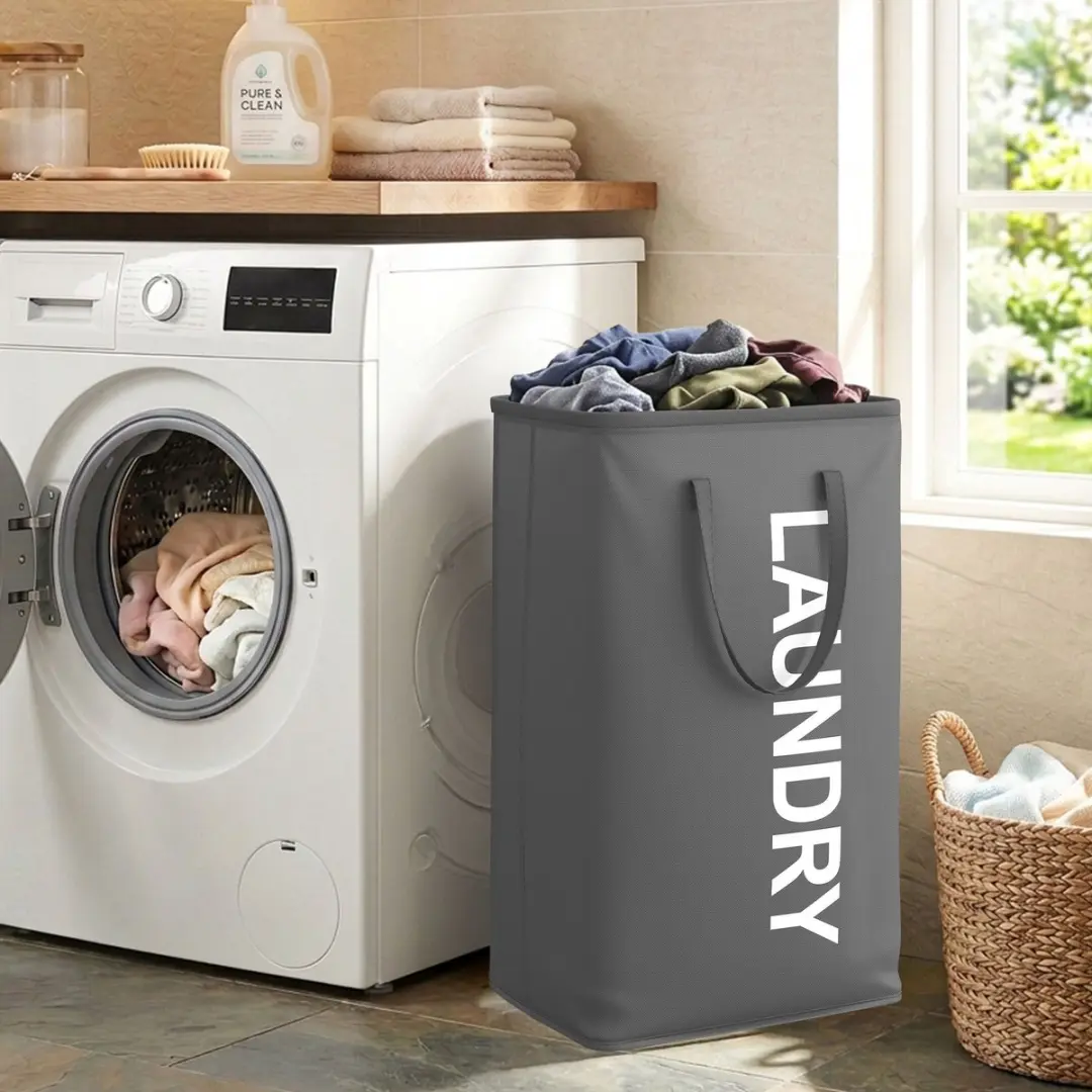 Songmics Opvouwbare Wasmand 80L - 40x30x68cm Grijs - afbeelding 4 van 4