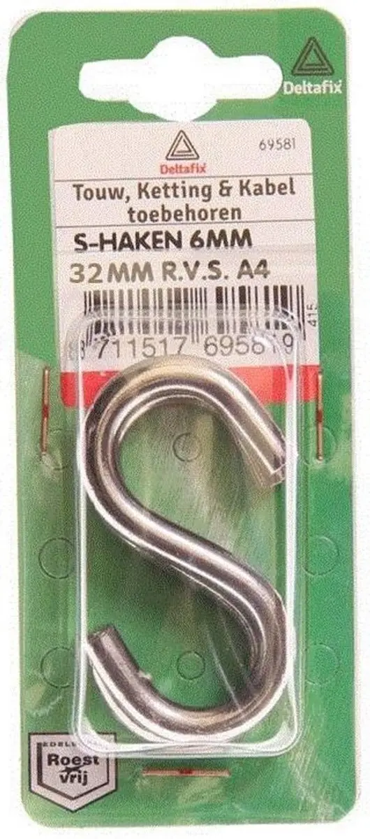 Deltafix S-Haken RVS A4 32mm