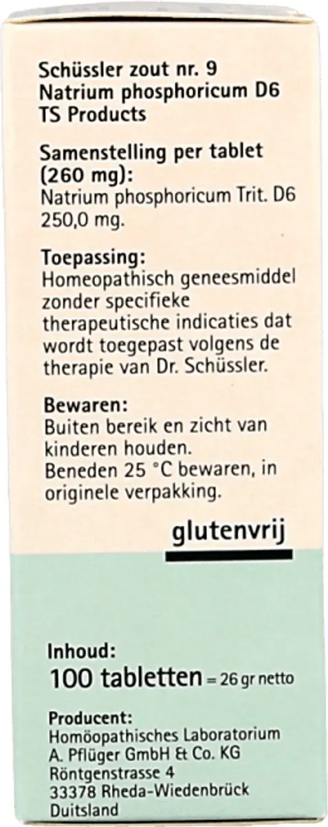 Pfluger Schüssler Zout nr 9 Natrium Phosphoricum D6 - 100 Tabletten