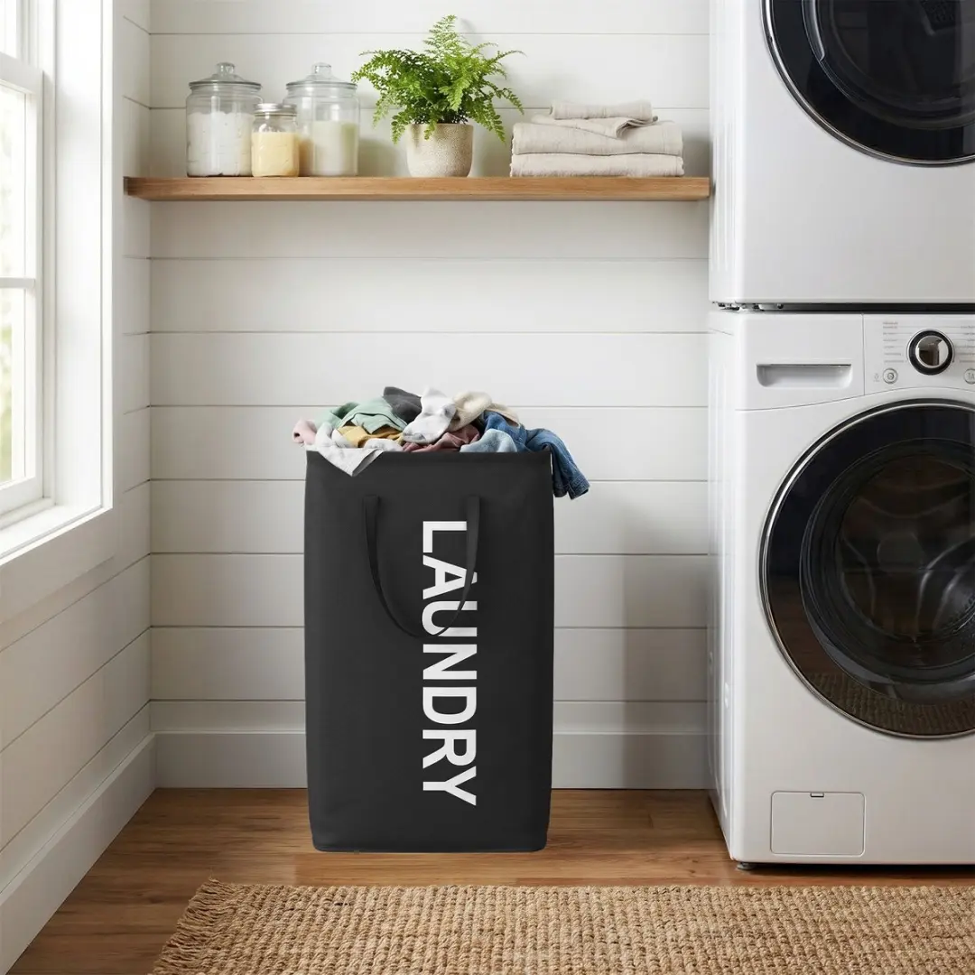 Songmics Opvouwbare Wasmand 80L - Zwart - afbeelding 5 van 6