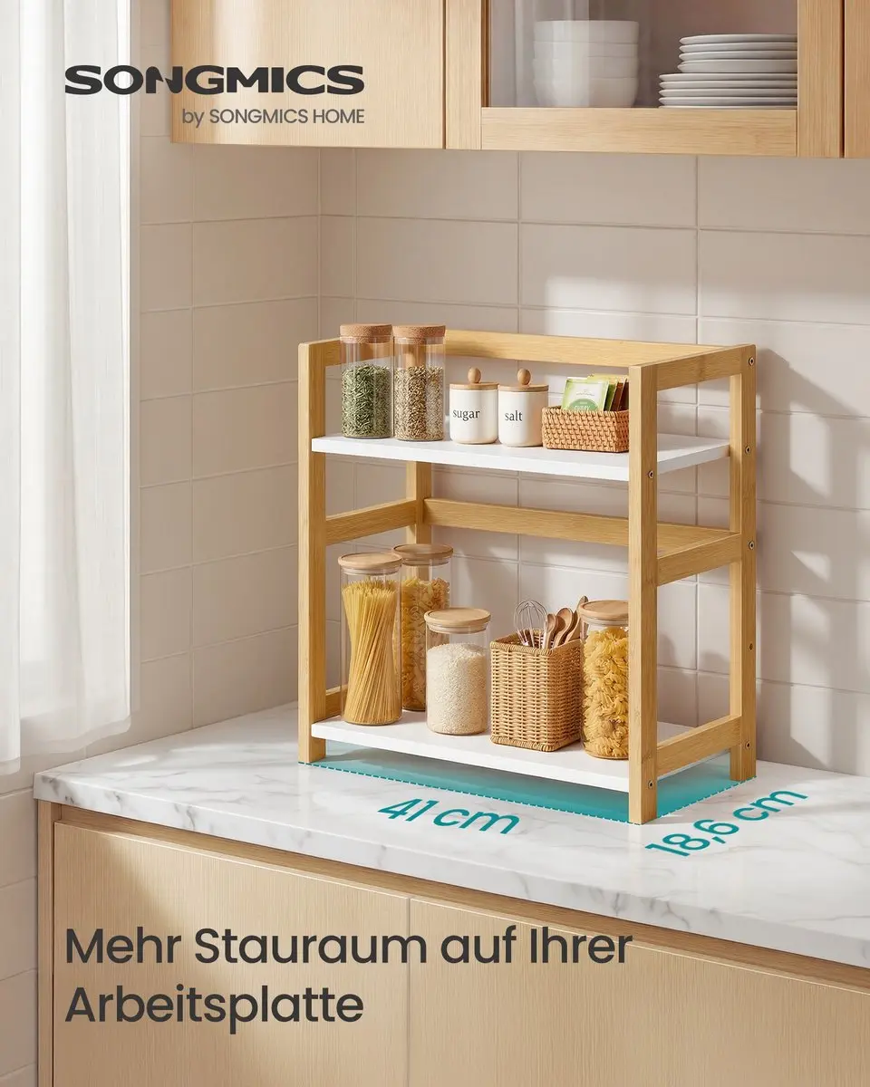 Songmics Bamboe Kruidenrek 2-laags - 18,6x41x41cm - Naturel Beige - afbeelding 2 van 6
