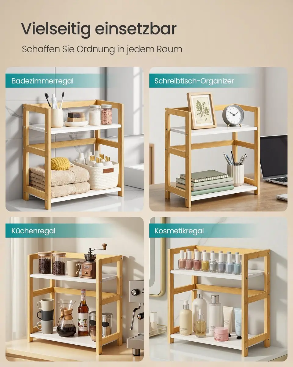 Songmics Bamboe Kruidenrek 2-laags - 18,6x41x41cm - Naturel Beige - afbeelding 6 van 6