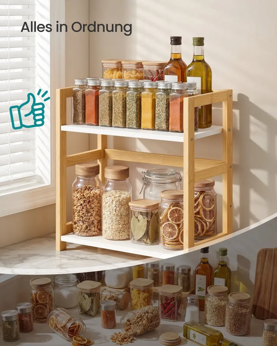 Songmics Bamboe Kruidenrek 2-laags - 18,6x41x41cm - Naturel Beige - afbeelding 4 van 6