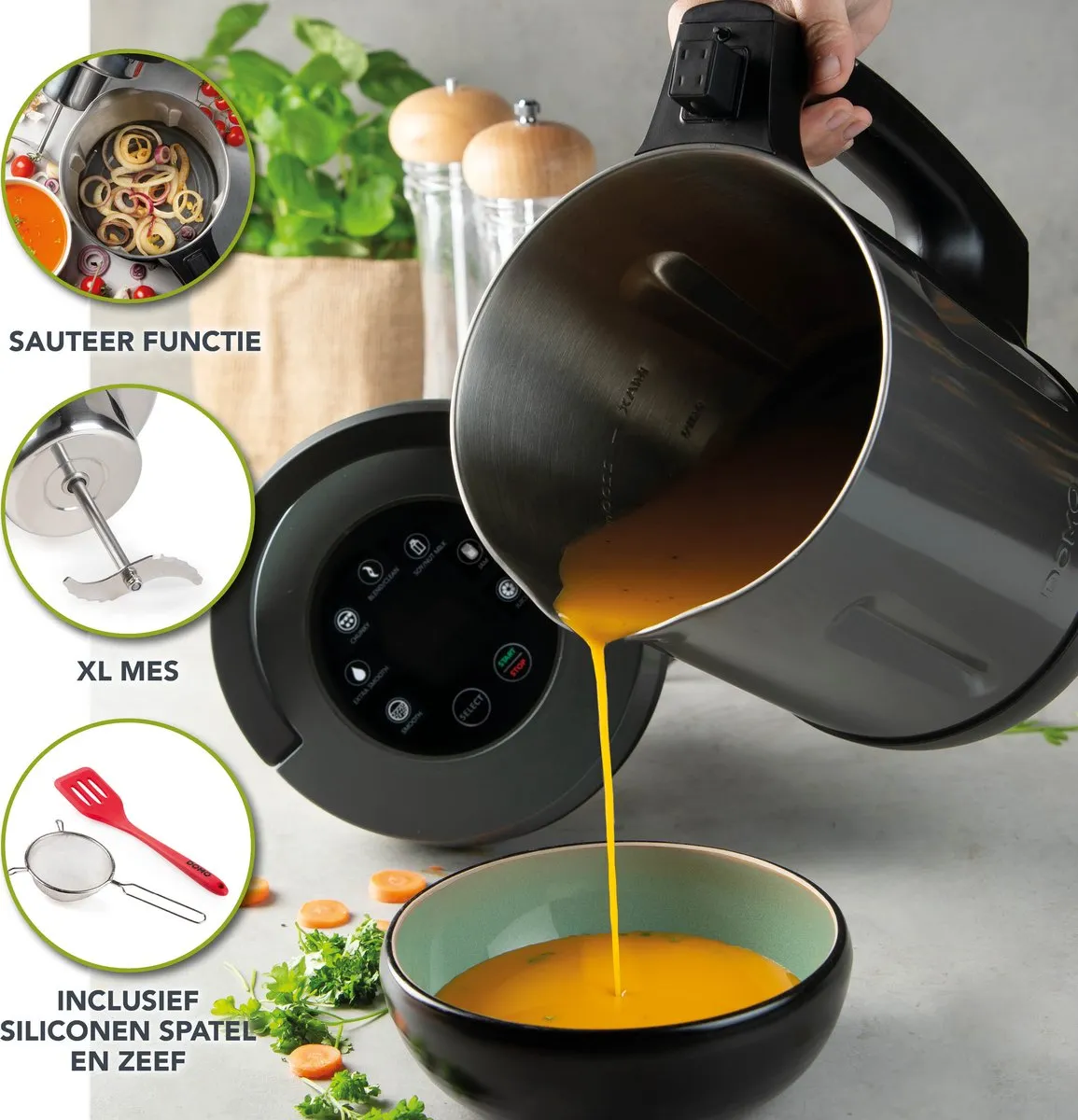 Domo DO728BL Soepmaker - 1000W - 2,2L - 7 Programma's - RVS/Zwart