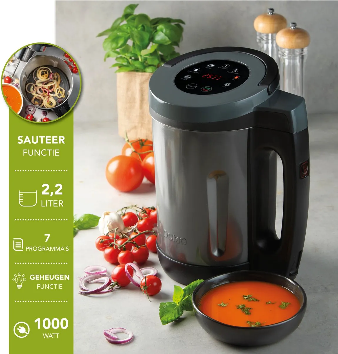 Domo DO728BL Soepmaker - 1000W - 2,2L - 7 Programma's - RVS/Zwart