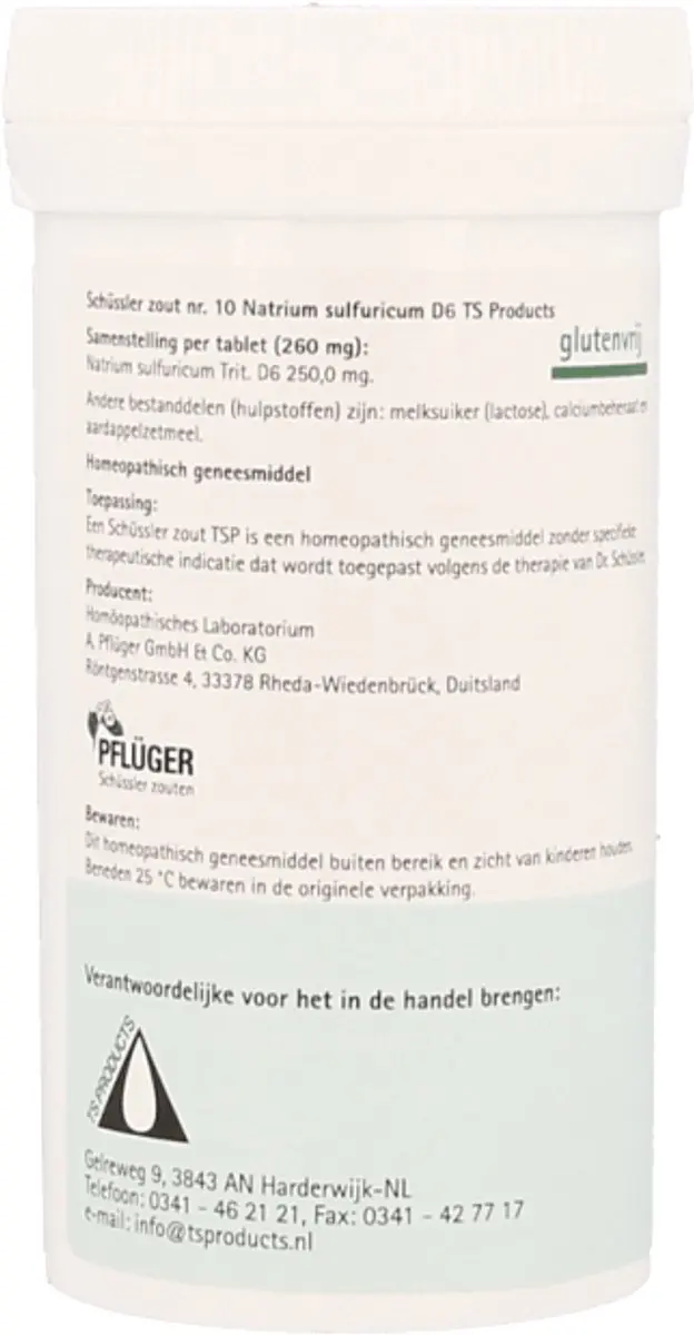 Pfluger Schüssler Zout nr 10 Natrium Sulfuricum D6 - 400 Tabletten
