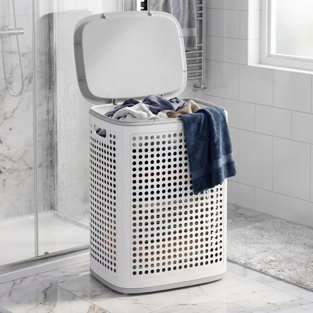 Songmics Plastic Wasmand 75L - 42,5x33x57cm - Witgrijs - afbeelding 4 van 6