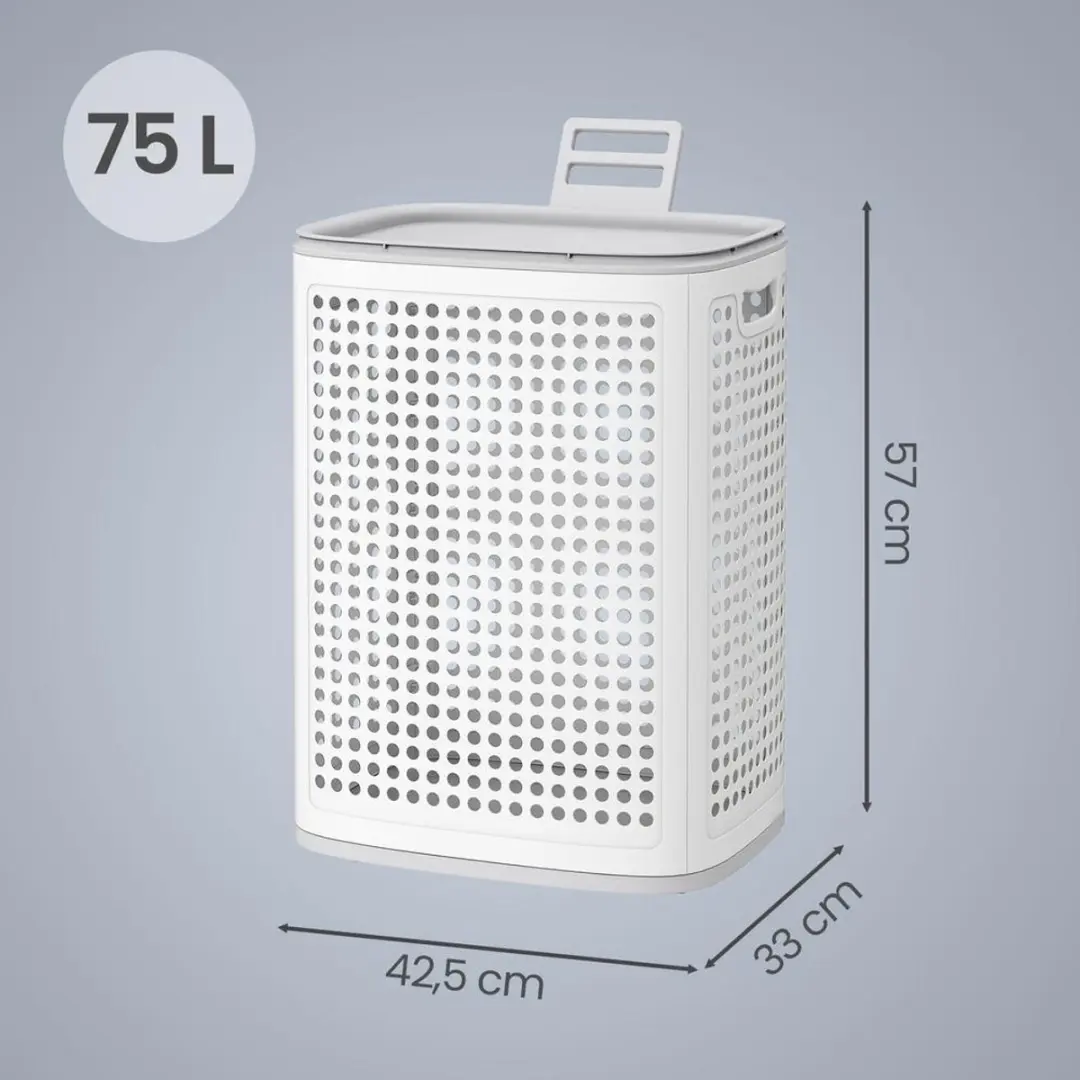 Songmics Plastic Wasmand 75L - 42,5x33x57cm - Witgrijs - afbeelding 2 van 6