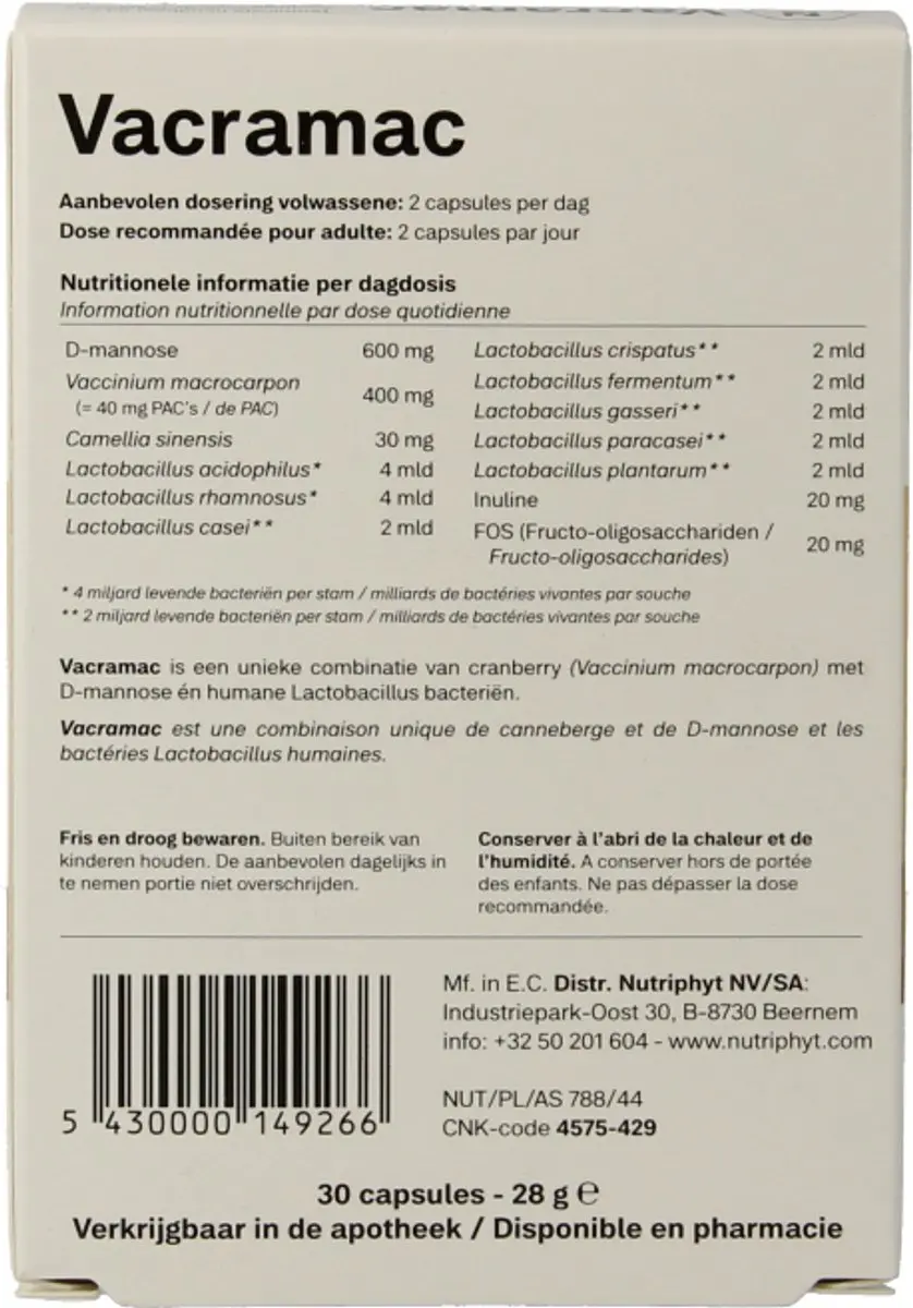 Nutriphyt Vacramac - 30 capsules - Pre-/Probiotica