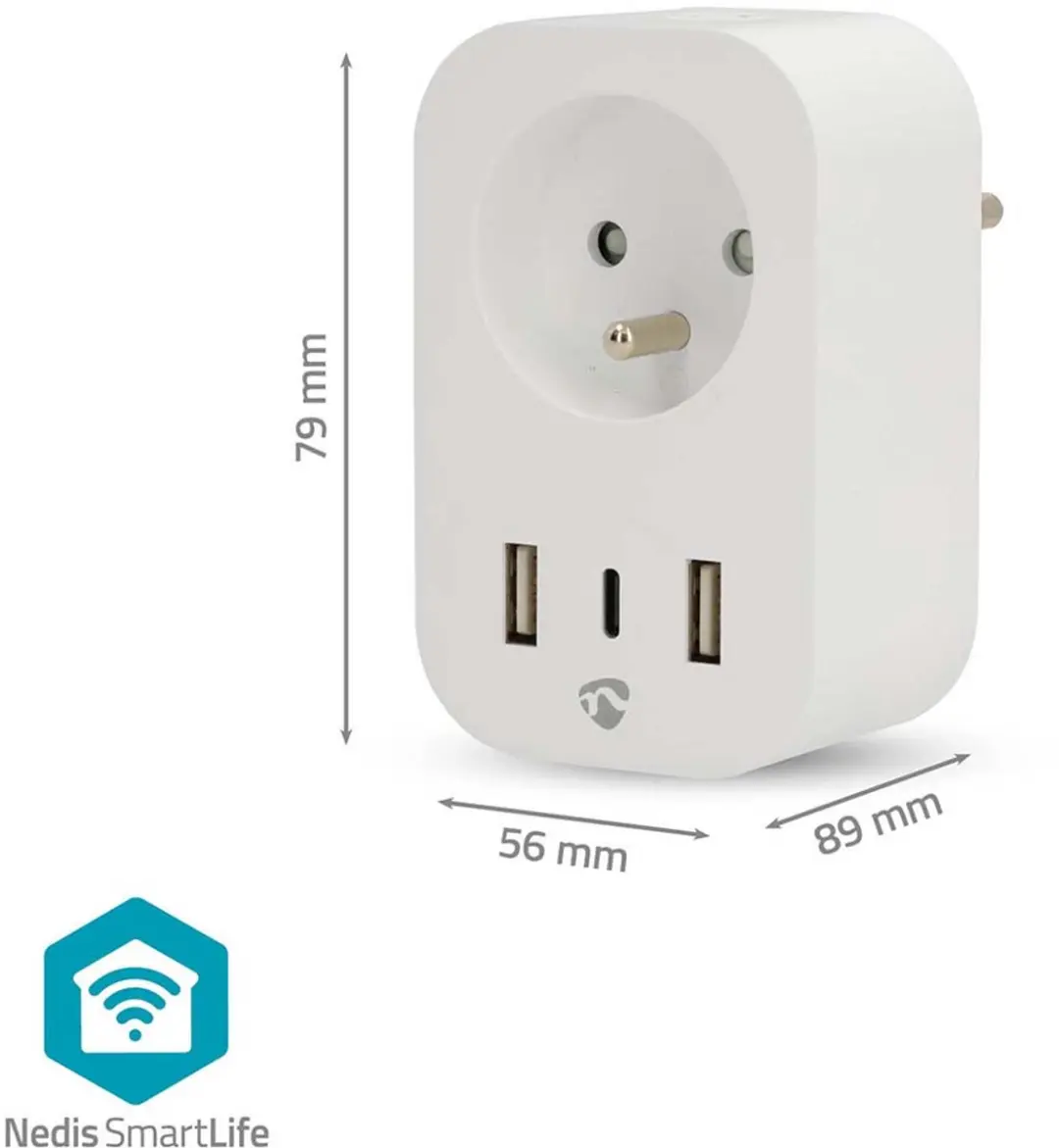 Nedis SmartLife Slimme Stekker USB-C & USB - Energiemeter - Wit