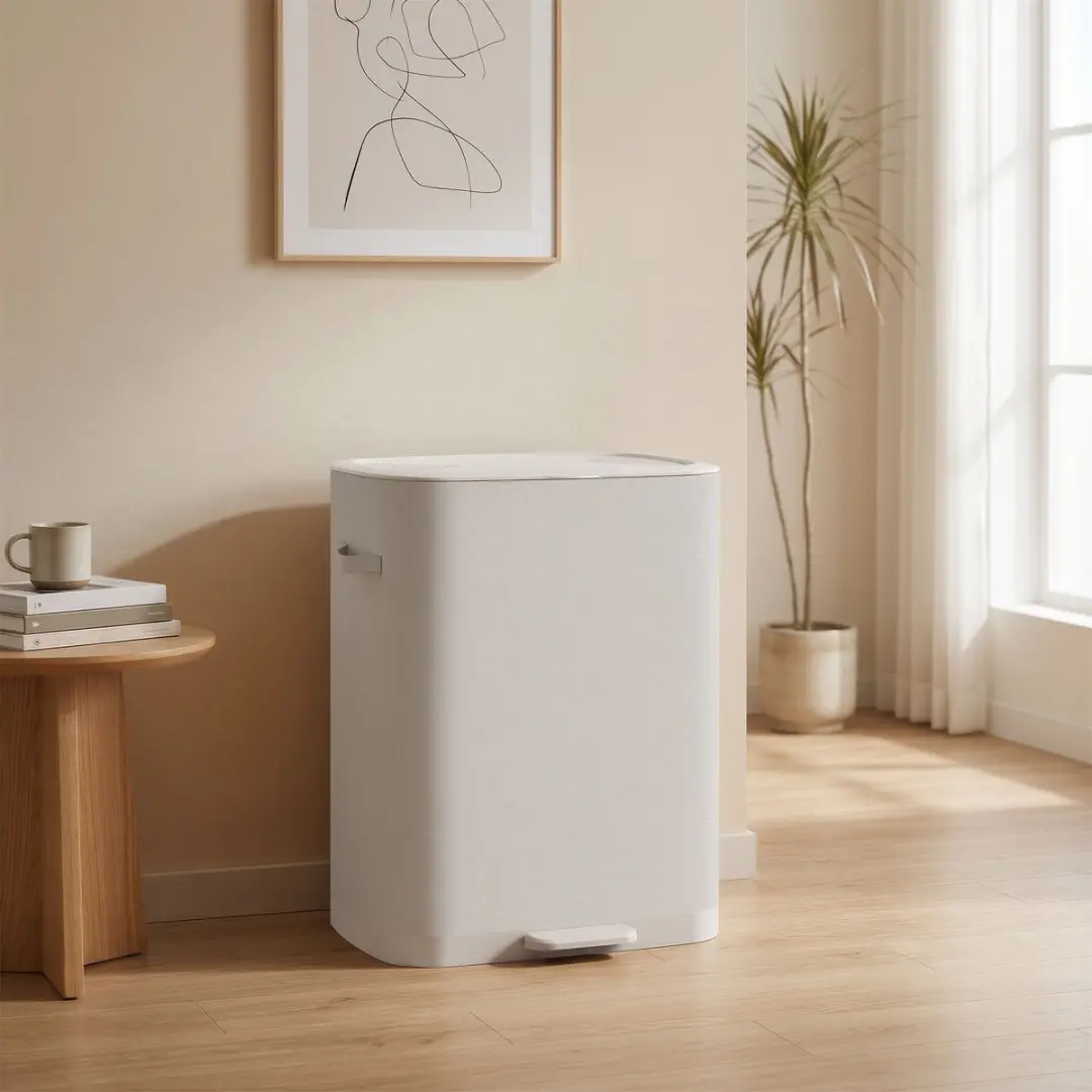 Songmics Wasmand met deksel 2 compartimenten - 56x40,5x75cm - Lichtbeige - afbeelding 4 van 6