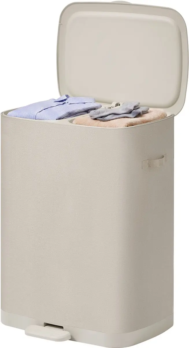 Songmics Wasmand met deksel 2 compartimenten - 56x40,5x75cm - Lichtbeige - afbeelding 2 van 6